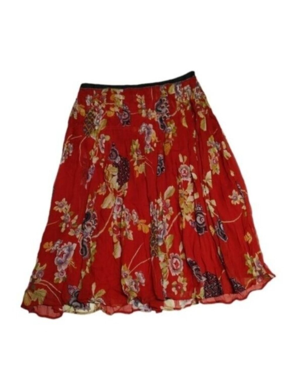 Oscar de la Renta Red Floral Silk Skirt 14